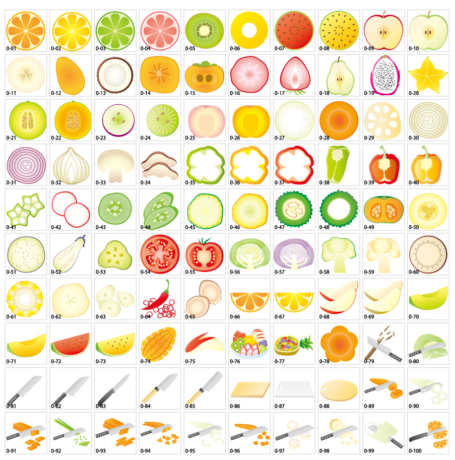 Cắt rau quả · vật liệu minh họa trái cây