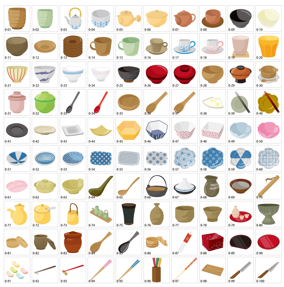 Japanese dishes illustration