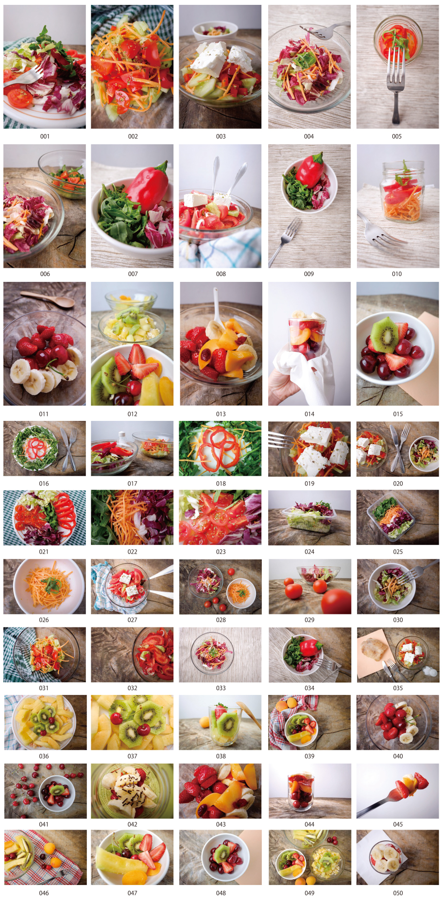 Salad và nguyên liệu ảnh trái cây