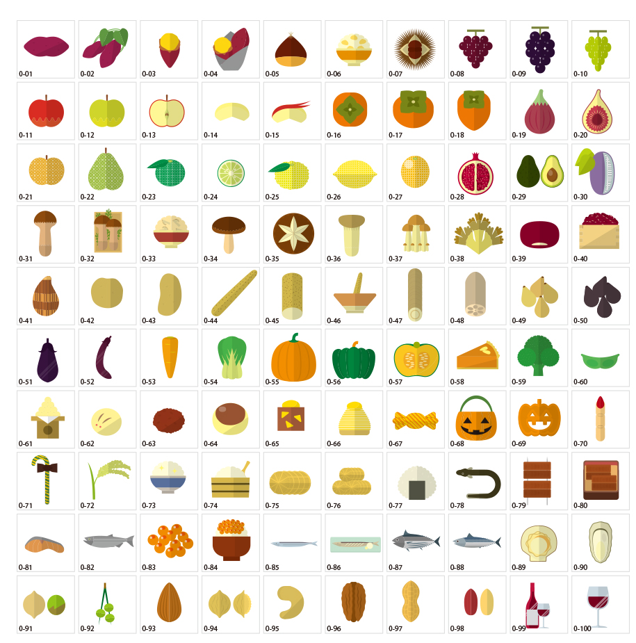 秋の食べ物アイコン素材
