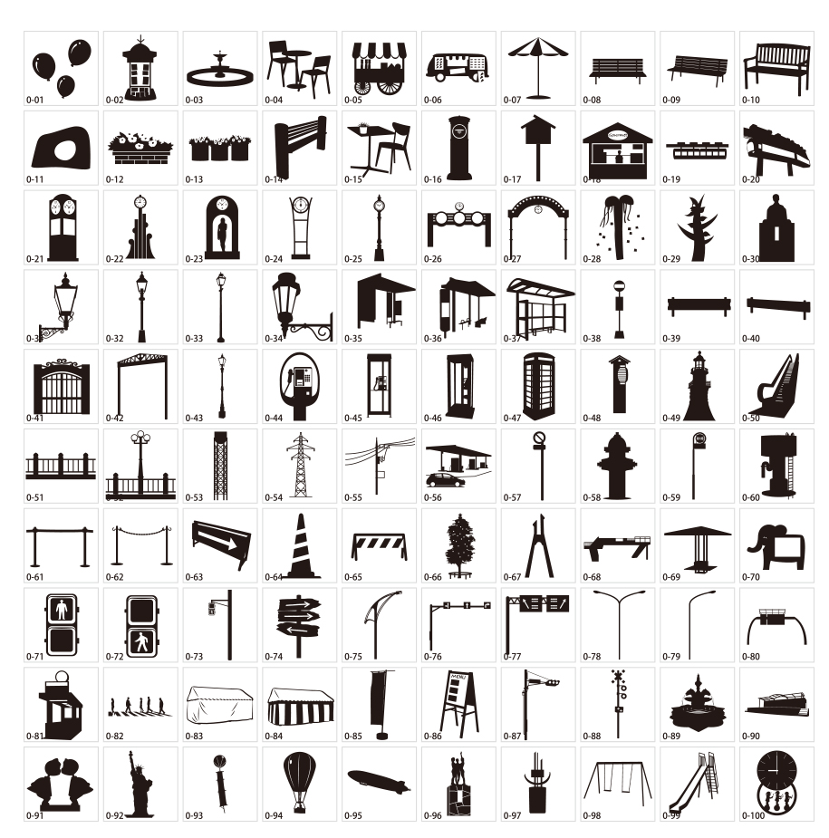 街のオブジェクトシルエット素材