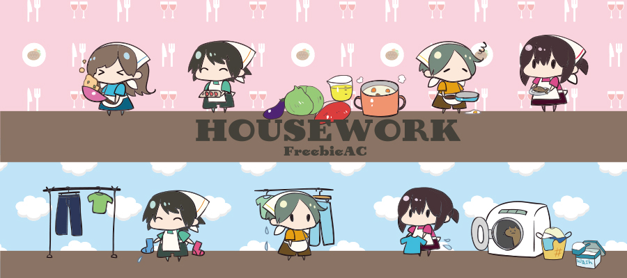 Cartoon cooking washing illustration