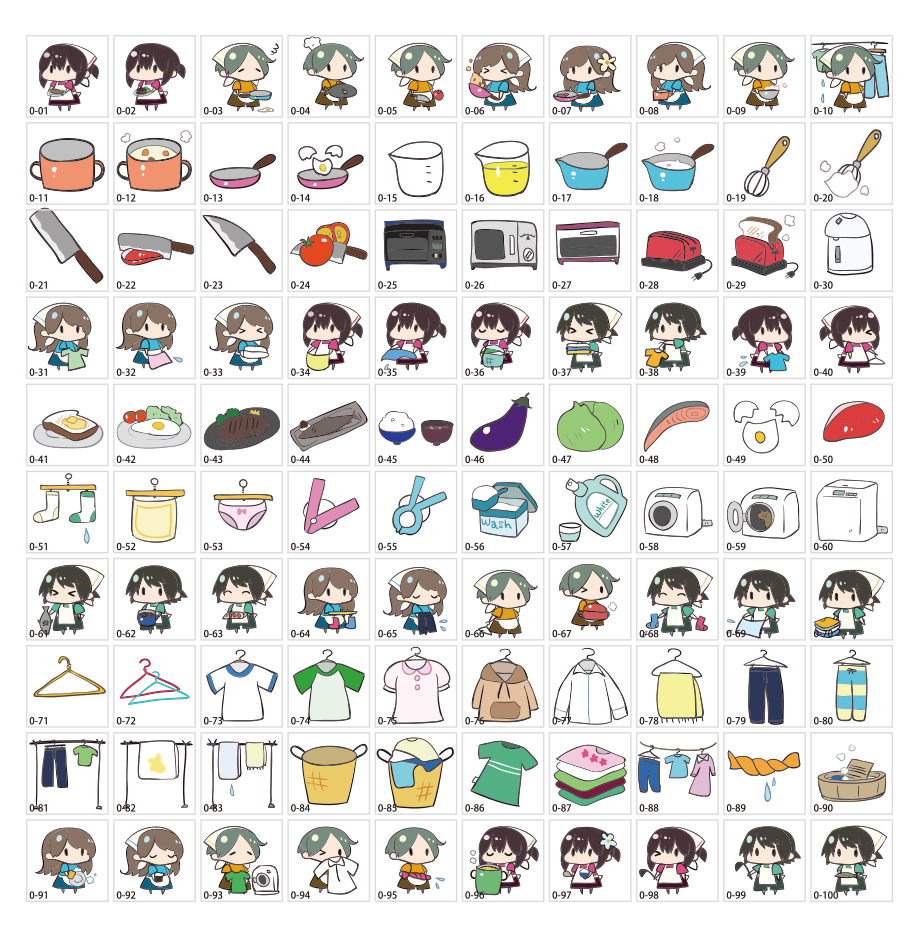 Cartoon cooking washing illustration