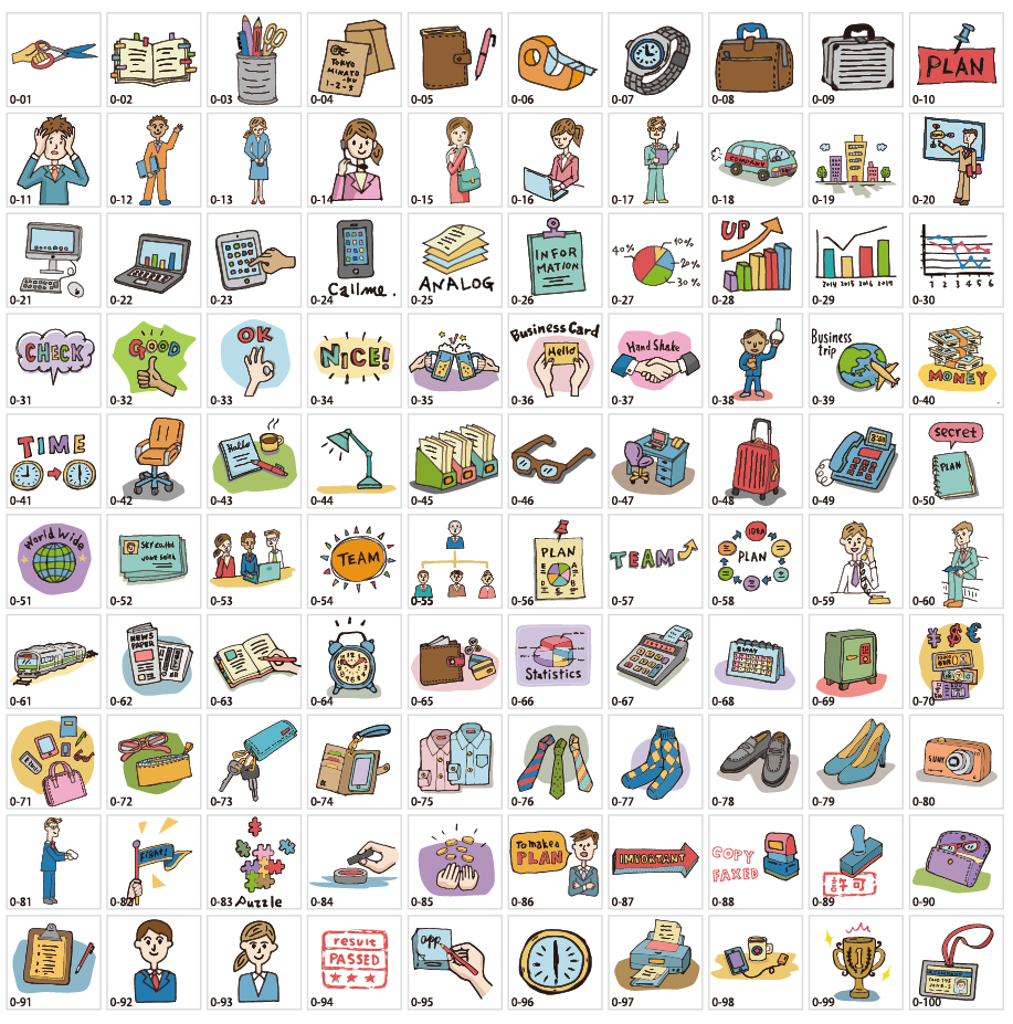 手描き風ビジネスモチーフイラスト素材