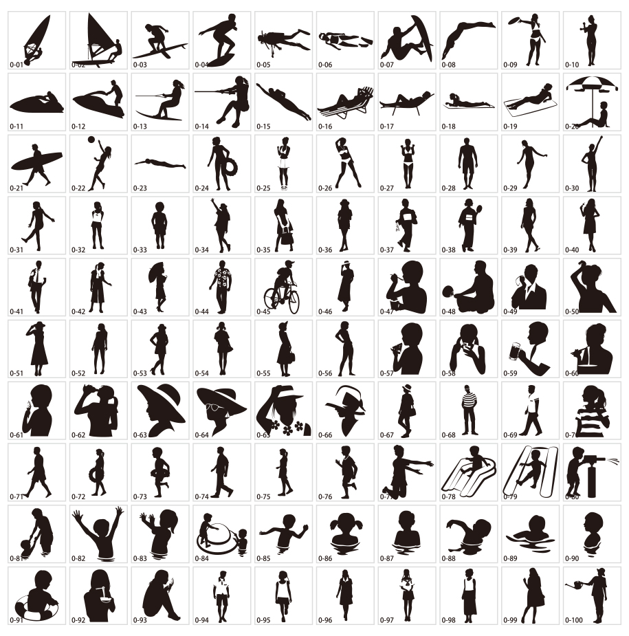 夏の人々シルエット素材