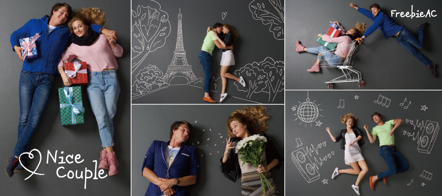 楽しいカップル俯瞰撮影写真