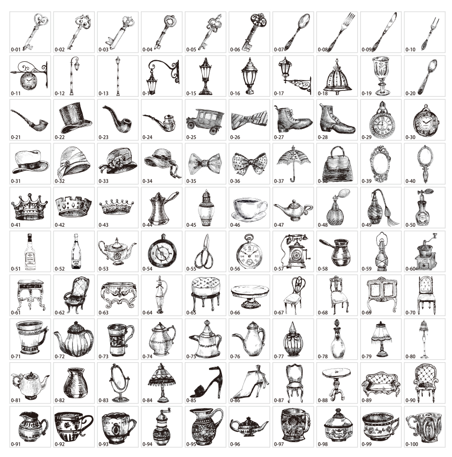 老式的對象插圖材料