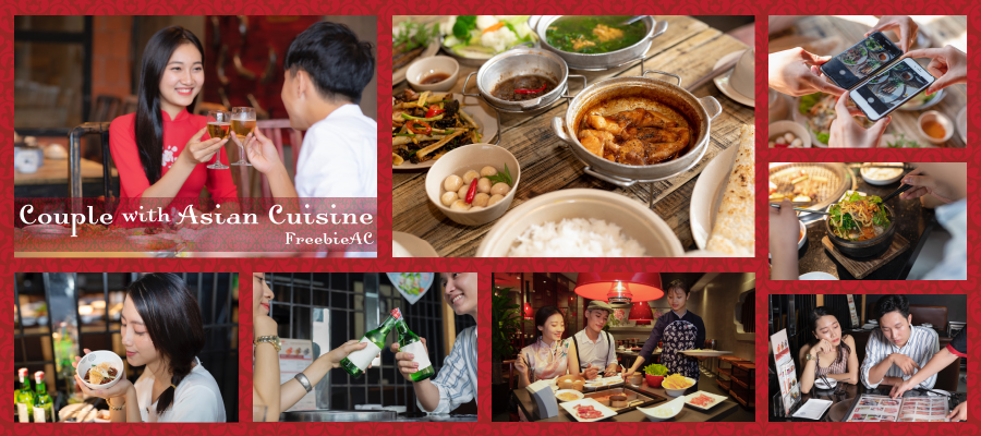 Asian food with couple photos