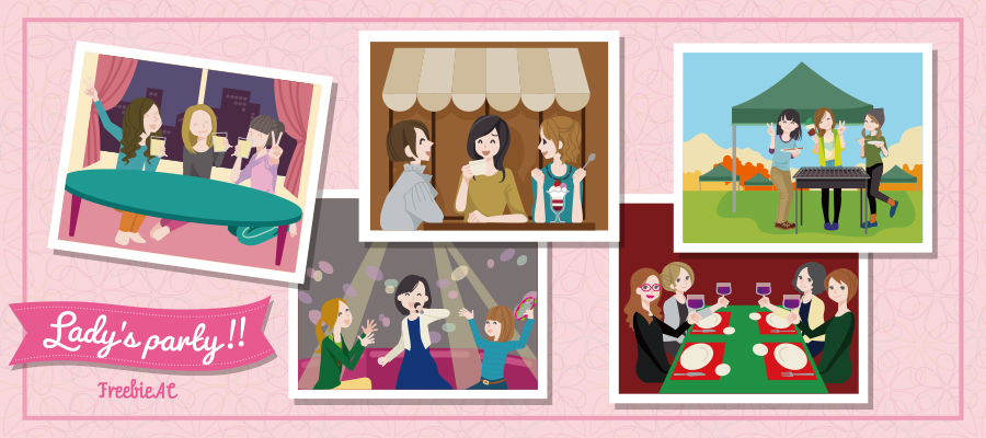 Girls party illustrations material