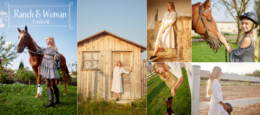 牧場と女性の写真素材