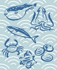 海の生き物の筆イラスト