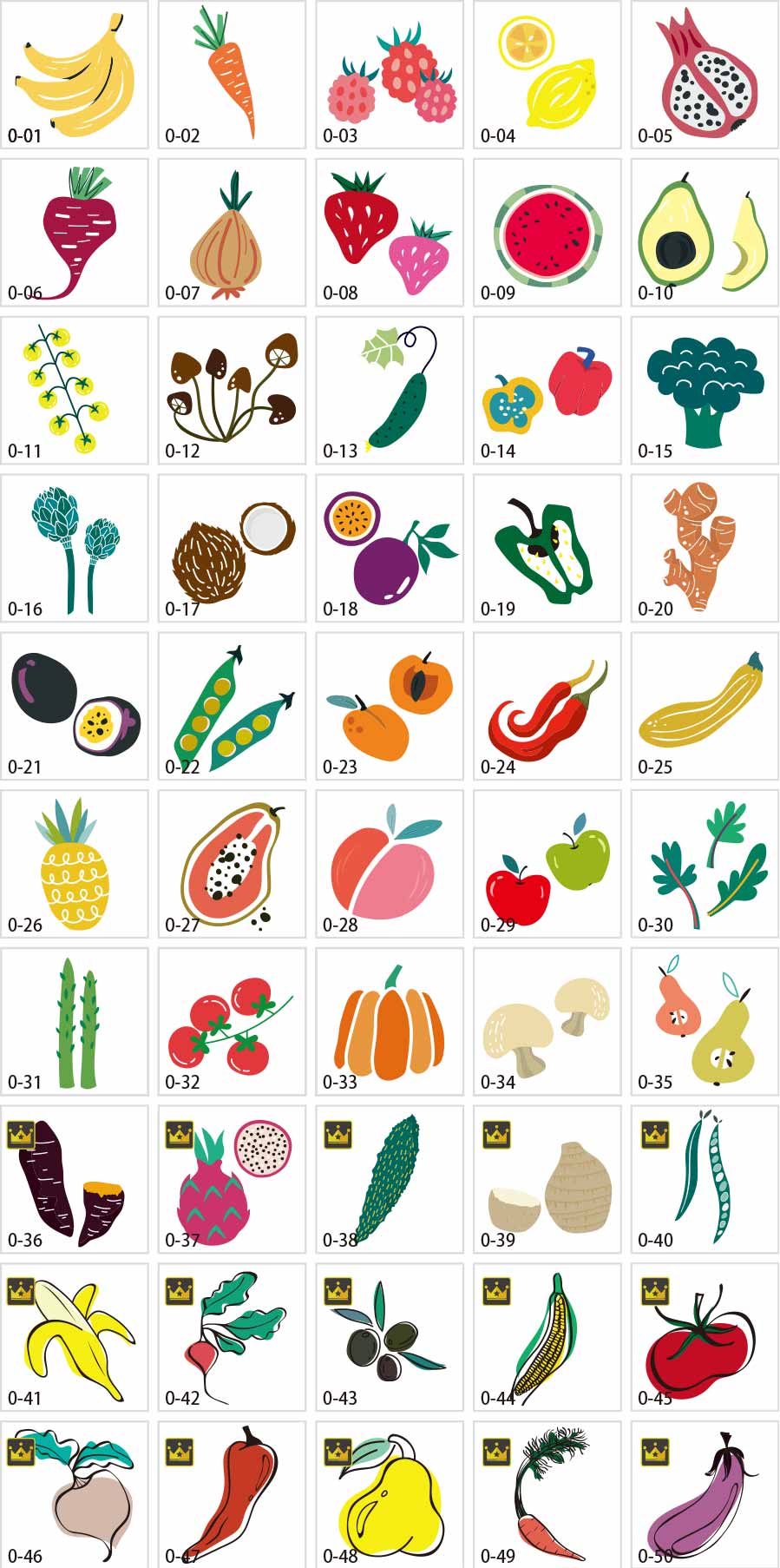 Illustration of fashionable vegetables and fruits