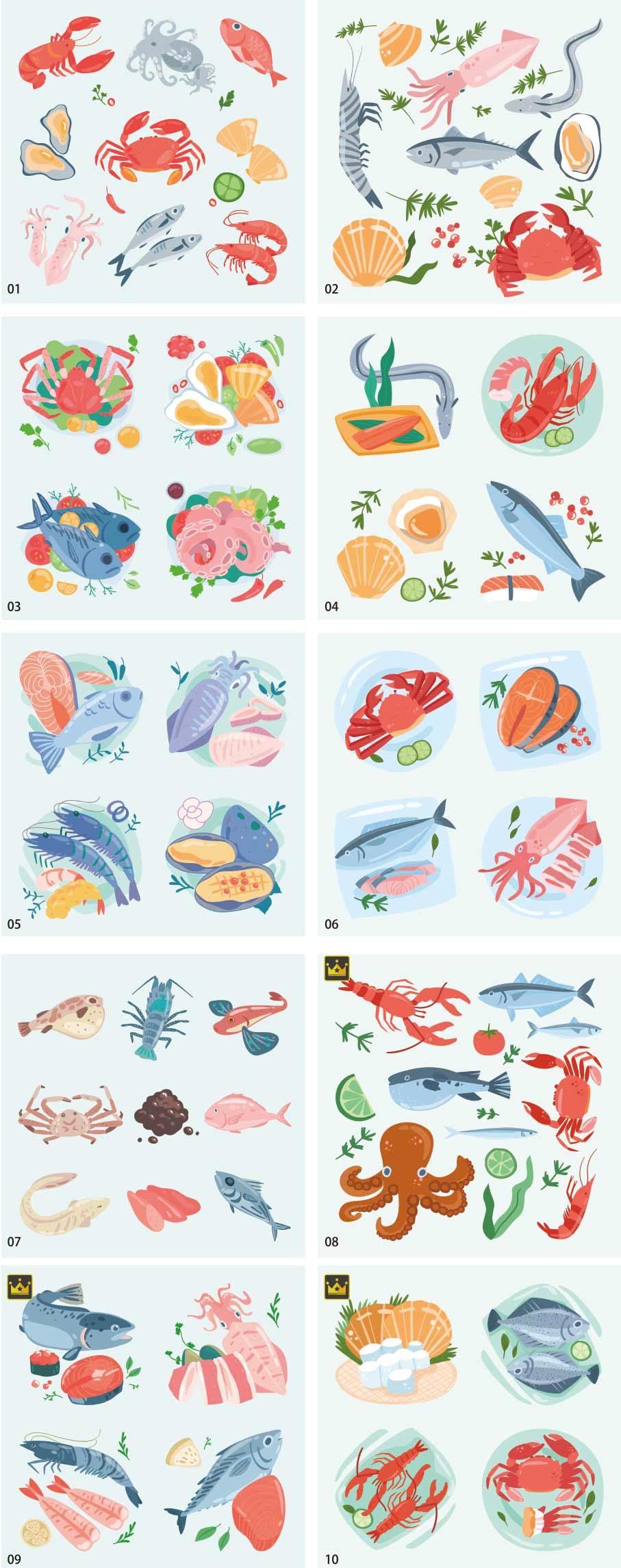Seafood illustration collection