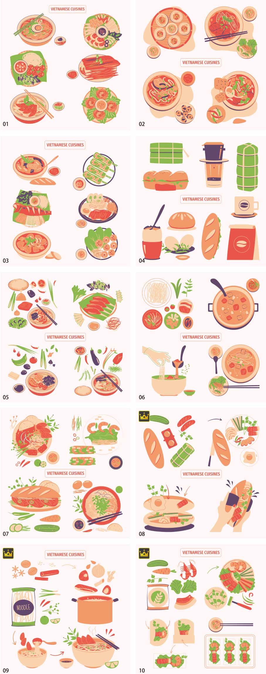 Vietnamese food illustration collection