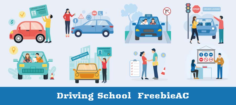 Driving school illustration collection