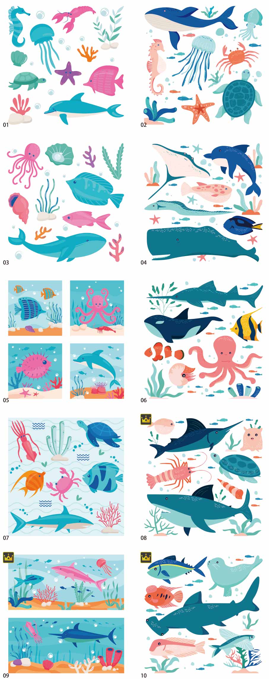 Bộ sưu tập minh họa sinh vật biển