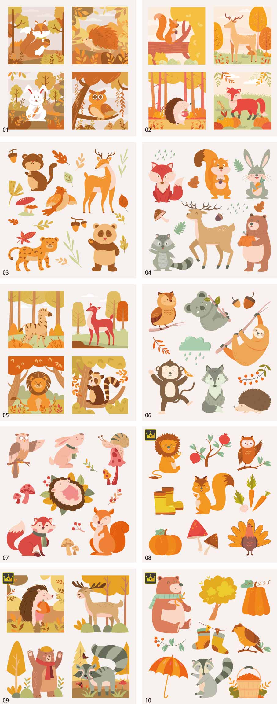 Bộ sưu tập minh họa động vật mùa thu