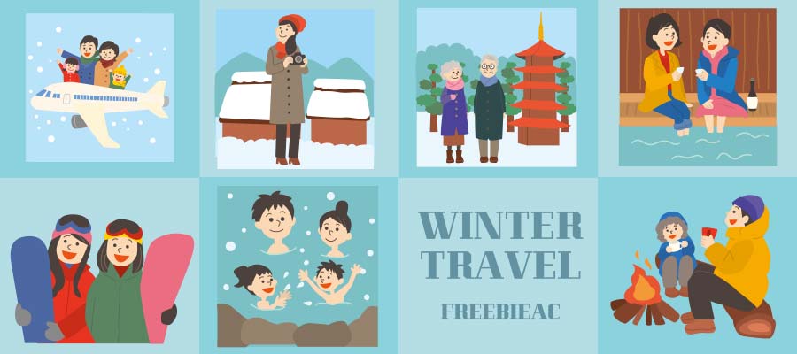 冬の旅行・行楽イラスト