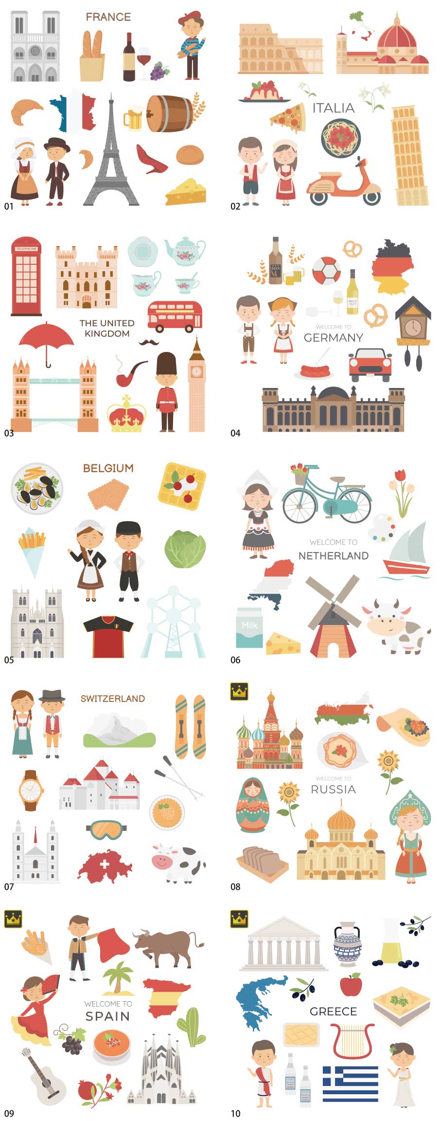Các quốc gia trên thế giới Bộ sưu tập minh họa ấn bản châu Âu