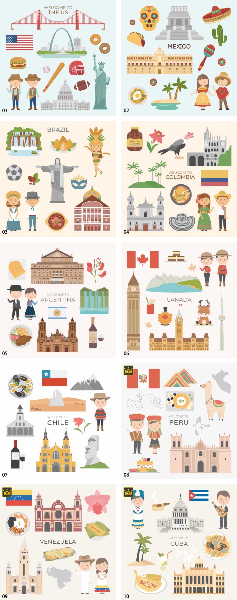 World Countries America Continent Illustration Collection