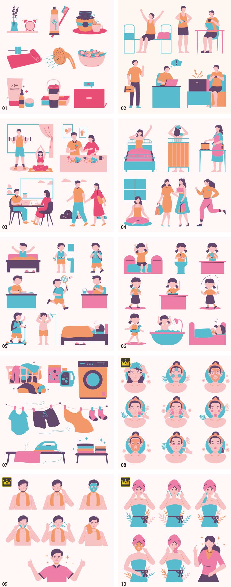 daily life routine illustration collection