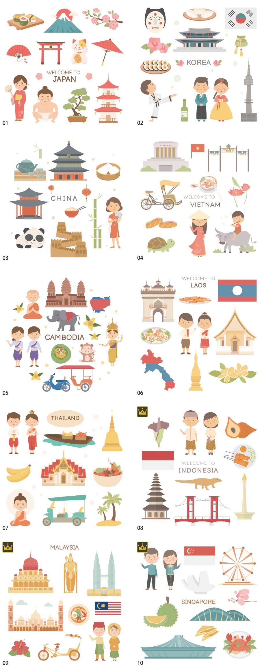 Bộ sưu tập minh họa các quốc gia trên thế giới phiên bản Châu Á