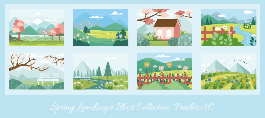 Spring landscape illustration collection