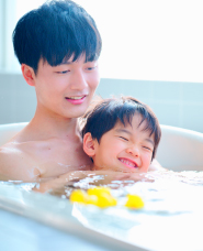 father and son bath photo