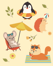 可愛的夏季動物插畫合集