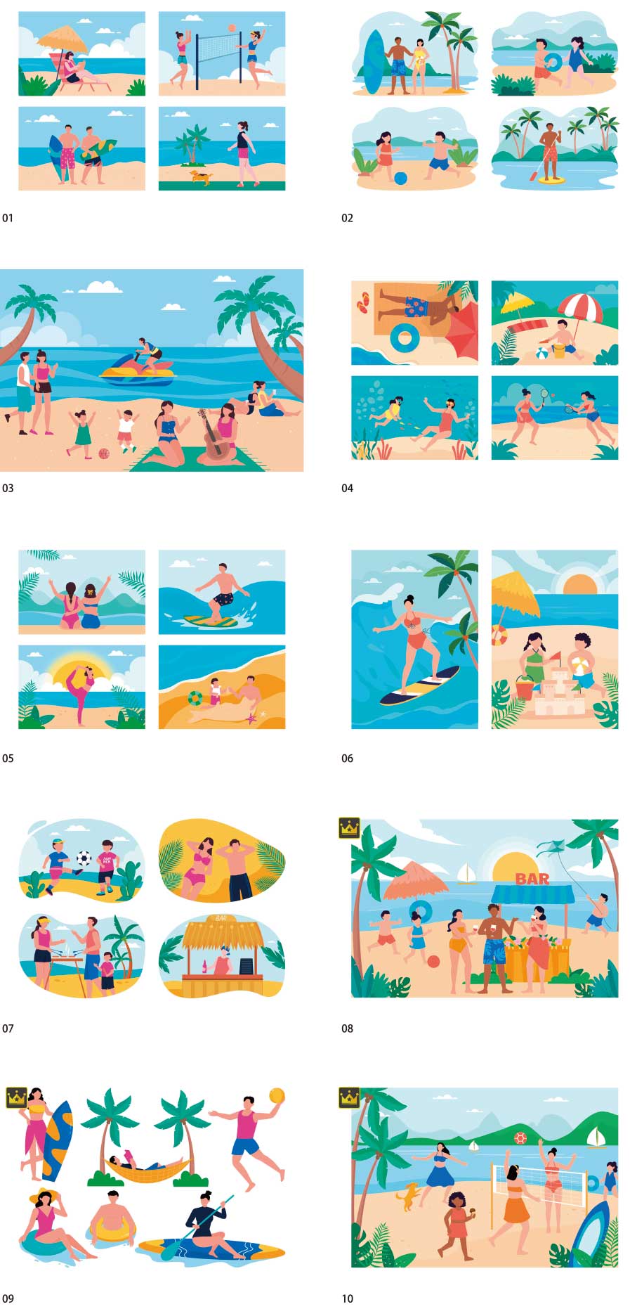 bộ sưu tập minh họa hoạt động bãi biển
