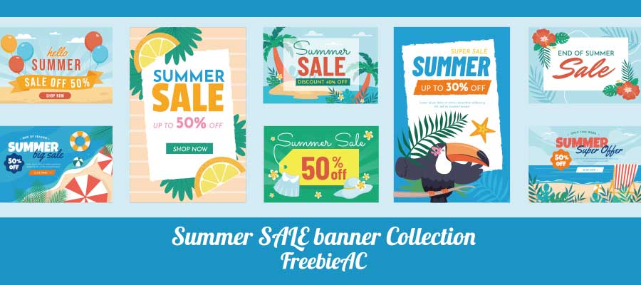 Summer sale banner illustration collection