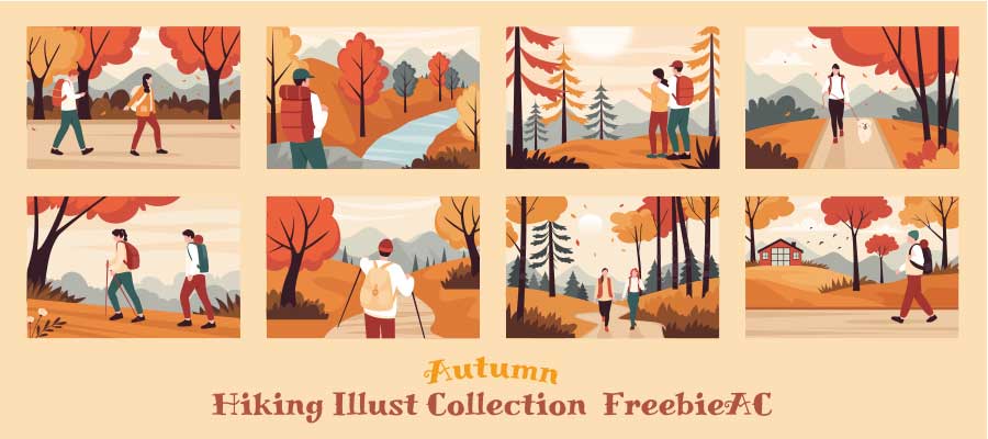 Autumn hiking illustration collection