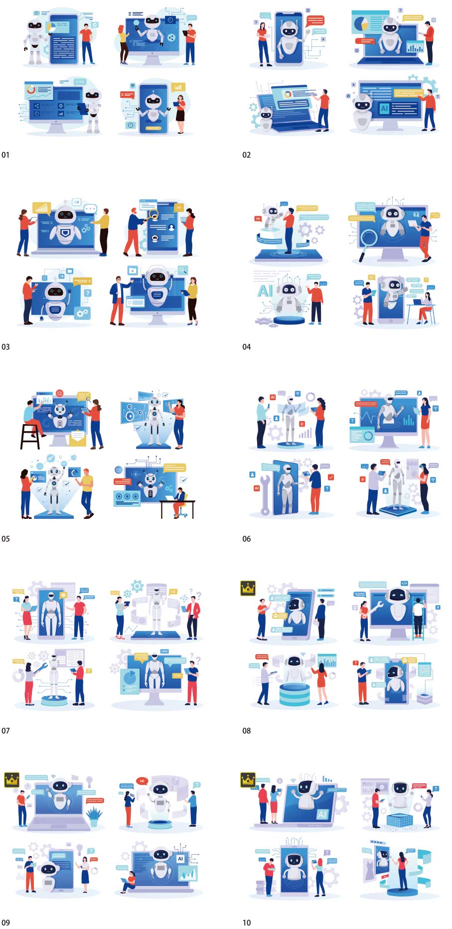 Robot and human illustration collection