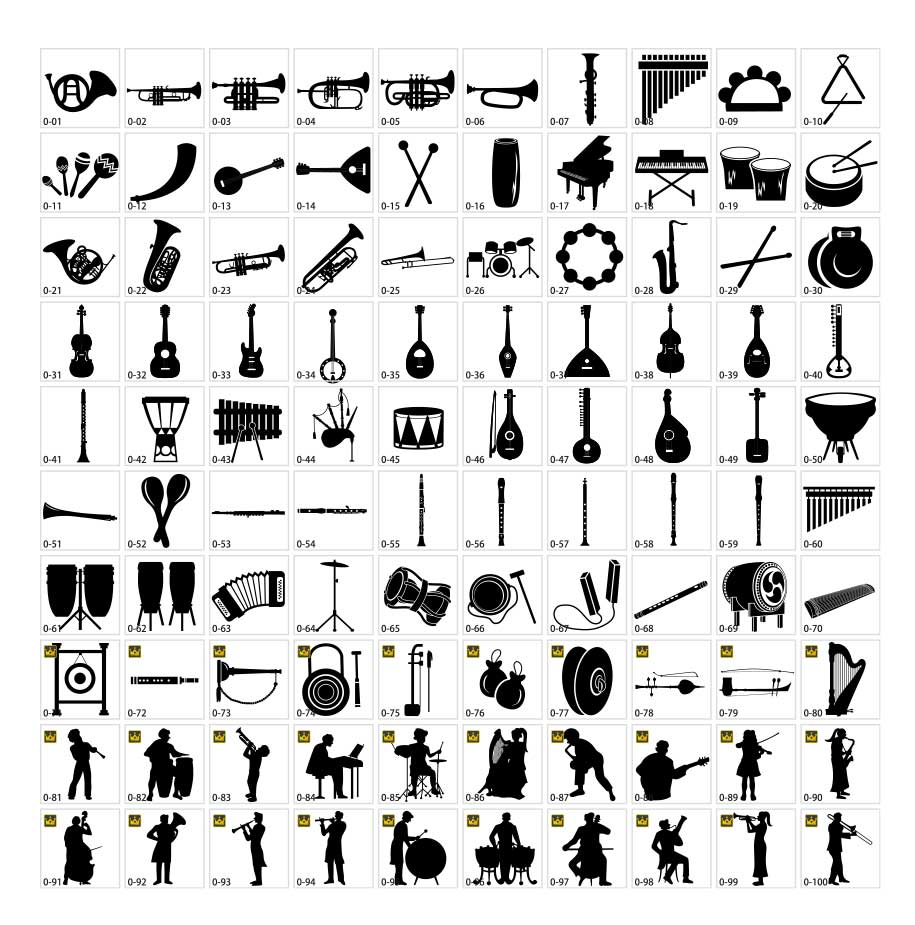 Musical instrument silhouettes of the world